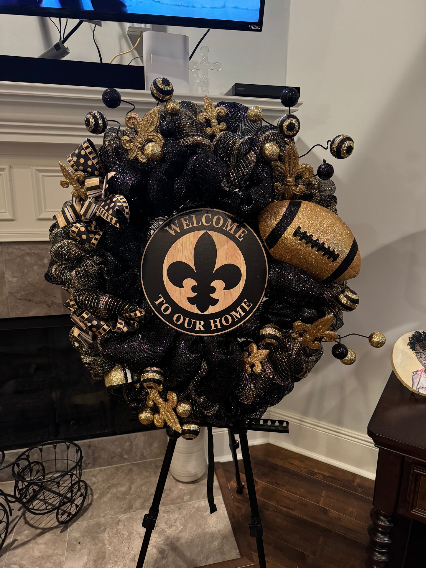Black and Gold Welcome to Our Home Wreath
