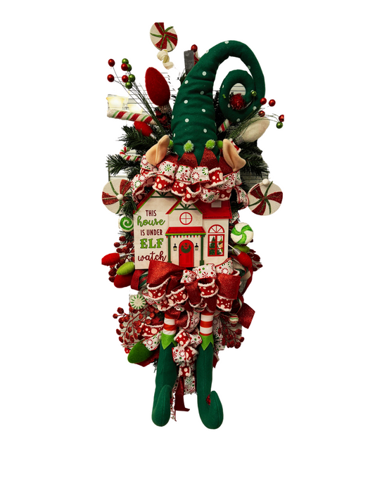 Elf Watch Christmas Wreath – Whimsical Holiday Decor